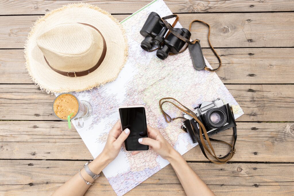 A woman planning her personalised trip to Morocco, researching travel options and creating her ideal itinerary.