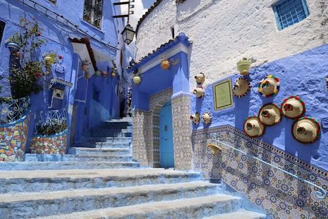 Blue-painted streets and buildings of Chefchaouen, Morocco, nestled in the Rif Mountains