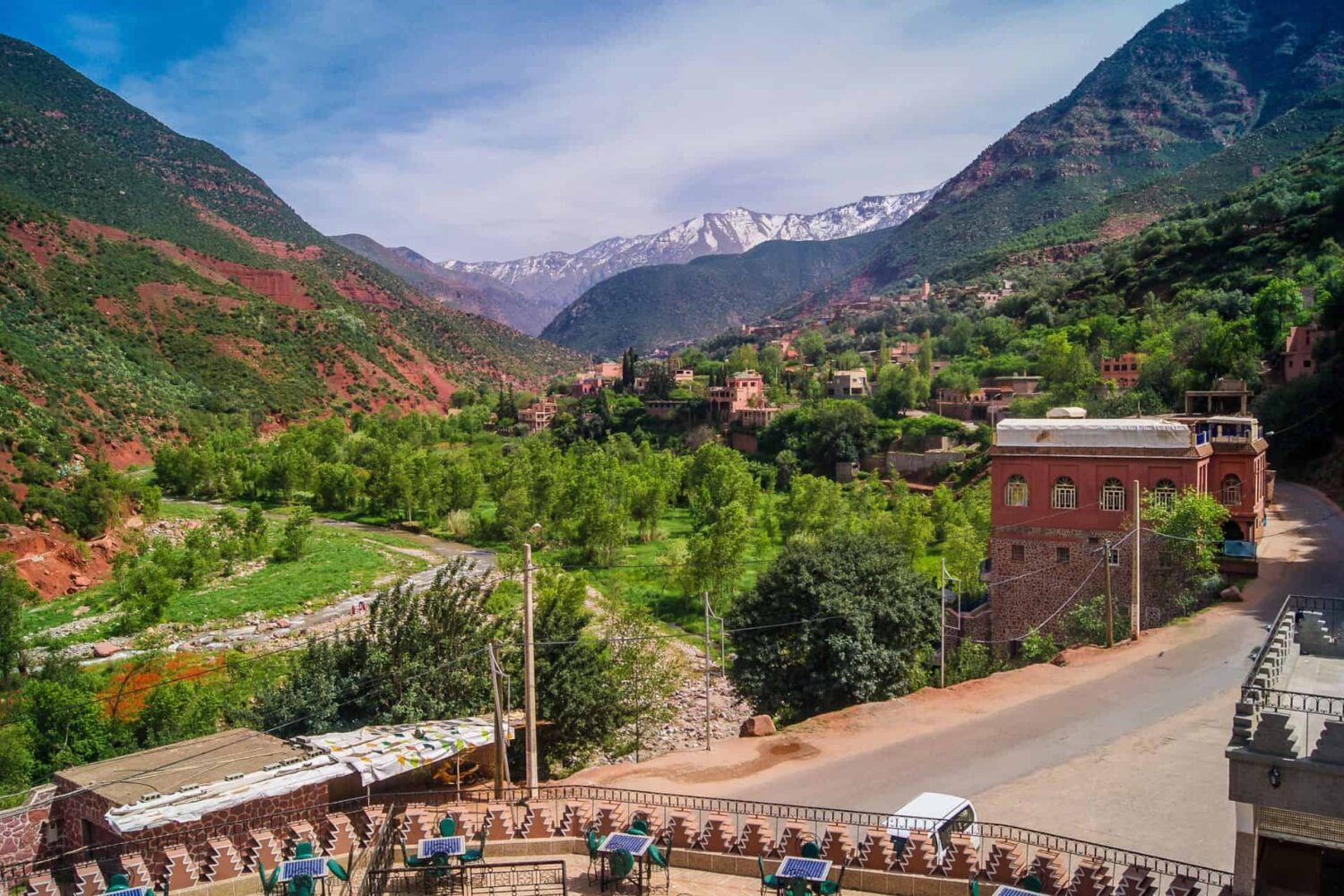 Scenic view of the Ourika Valley in the Atlas Mountains during a day trip from Marrakech