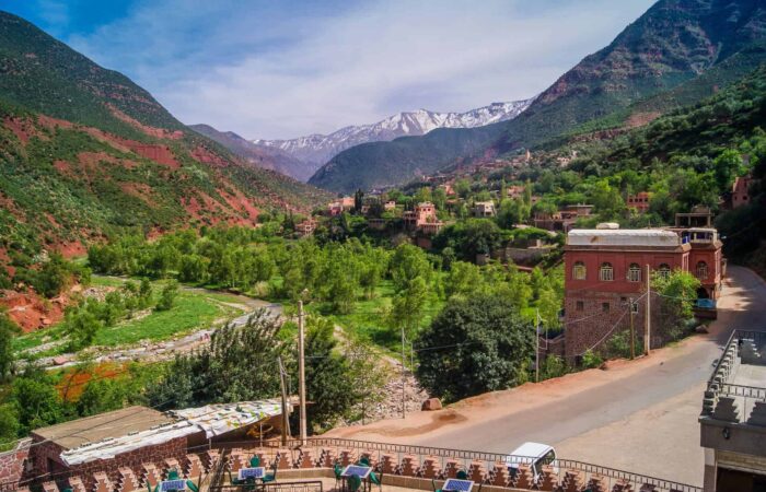 Scenic view of the Ourika Valley in the Atlas Mountains during a day trip from Marrakech