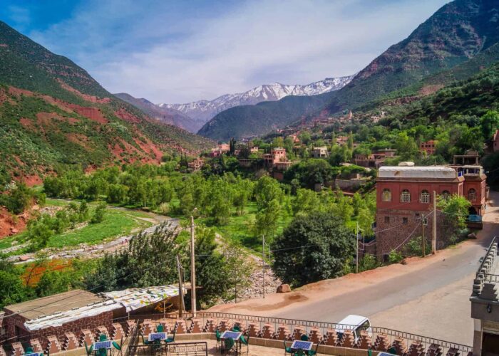 Scenic view of the Ourika Valley in the Atlas Mountains during a day trip from Marrakech